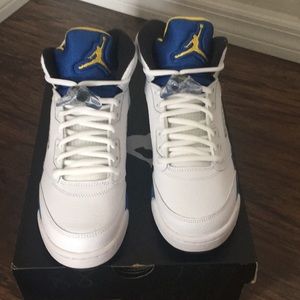 Jordan 5 retro white black and blue yellow